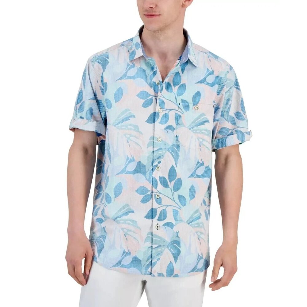Tommy Bahama Mens XXL Seersucker Nova Wave Beach Day Blooms Camp Shirt Pink Pool